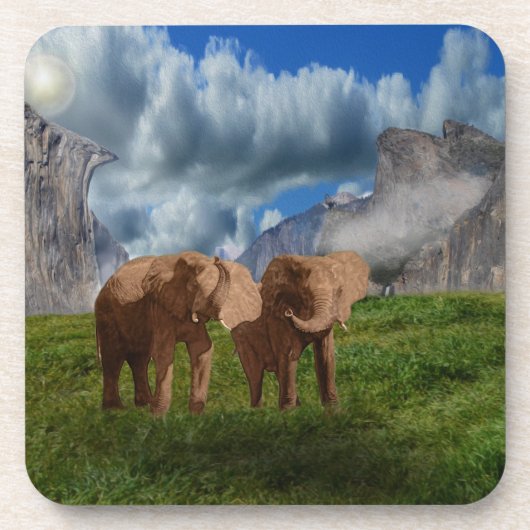 Elephant Duo Ölfarbe, harter Cork Untersetzer Set (Vorderseite)