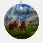 Elephant Duo Ölfarbe, Keramik Ornament (Hinten)