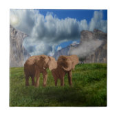 Elephant Duo Ölfarbe, Keramik Tile Fliese (Vorderseite)