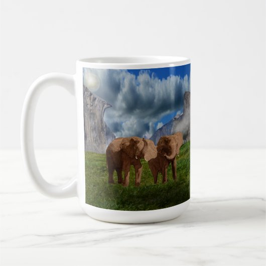 Elephant Duo Ölfarbe, Tasse des Kaffees (Links)