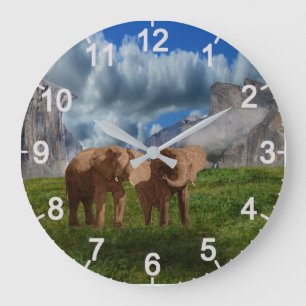 Elephant Duo Ölfarbe, Wandklemme Große Wanduhr