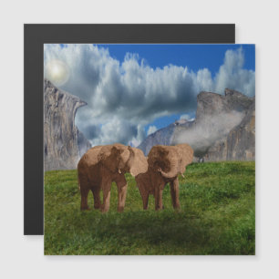Elephant-Duo-Ölmalerei, Magnetkarte