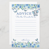 Elephant Dusty Blue Baby Shower Ratschläge für Elt (Vorne/Hinten)