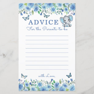 Elephant Dusty Blue Baby Shower Ratschläge für Elt