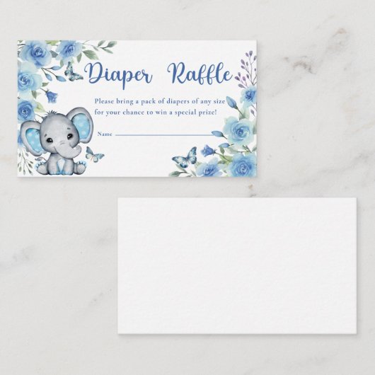 Elephant Dusty Blue Rose Babydusche Windelwanne Begleitkarte (Vorne/Hinten)