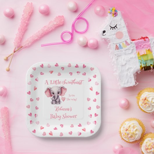 Elephant eine kleine Sweetheart Girl Baby Dusche Pappteller (Party)