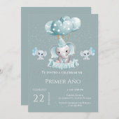 Elephant Einladung zum 1. Geburtstag (Vorne/Hinten)