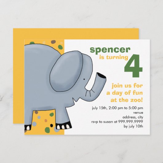 Elephant ・ Einladung zum Geburtstag (Vorne/Hinten)