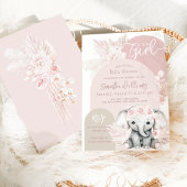 Elephant Es ist ein Mädchen Boho Floral Pink Baby  Einladung