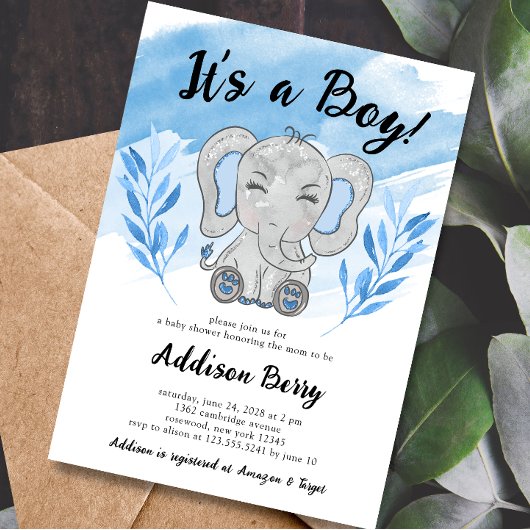 Elephant Es ist eine Baby Blue Baby Dusche Einladung