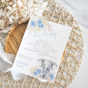 Elephant Es ist eine Boy Safari Boho Floral Baby D Einladung