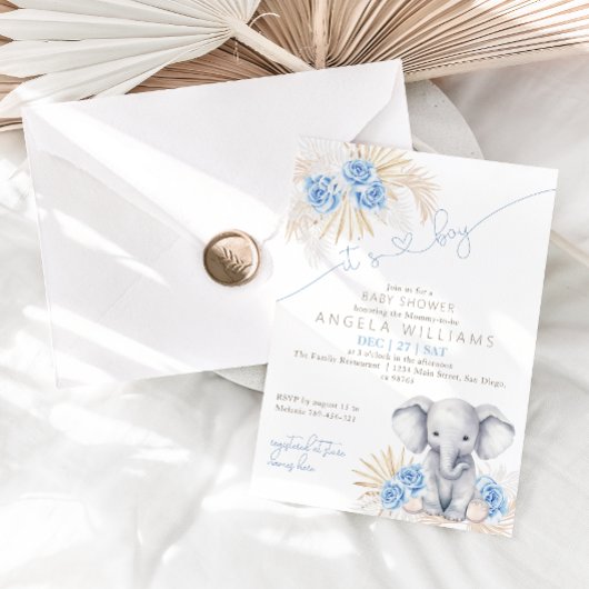 Elephant Es ist eine Boy Safari Boho Floral Baby D Einladung