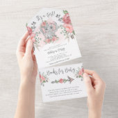 Elephant Es ist eine Girl Pink Babydusche All In One Einladung (Abreißen)