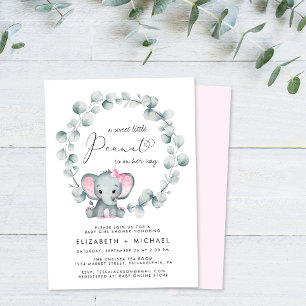 Elephant Eucalyptus Baby Girl Couples Dusche Einladung