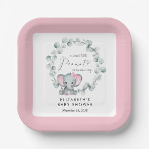 Elephant Eucalyptus Baby Girl Shower Pappteller