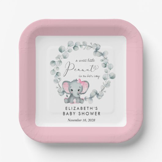 Elephant Eucalyptus Baby Girl Shower Pappteller (Vorderseite)