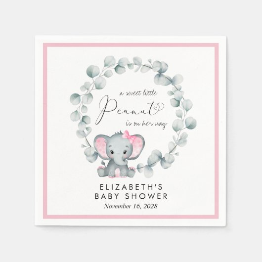 Elephant Eucalyptus Baby Girl Shower Serviette (Vorderseite)