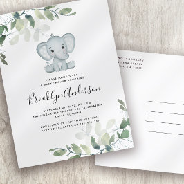 Elephant Eucalyptus Baby Shower Einladung Postkarte