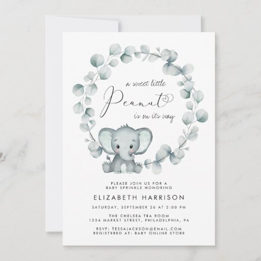 Elephant Eucalyptus Baby Sprinkle Einladung (Vorderseite)