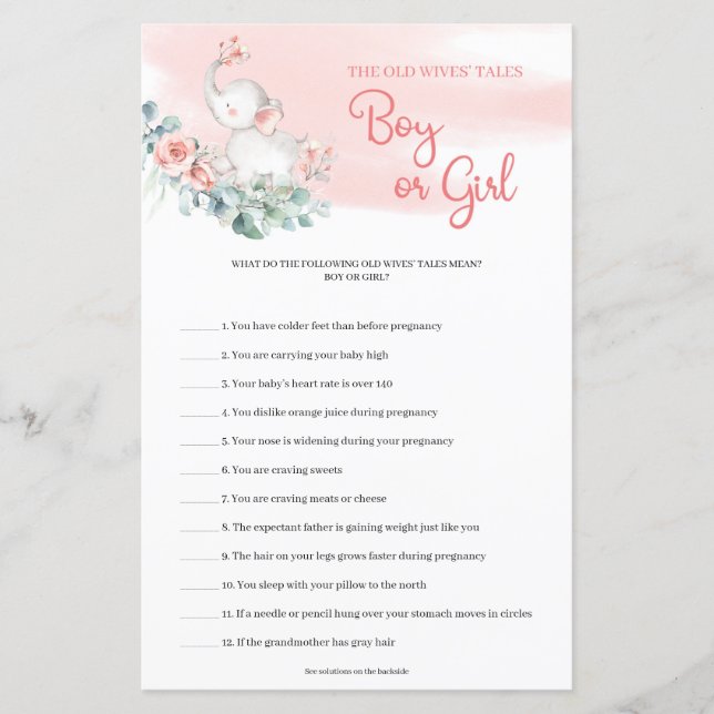 Elephant Eucalyptus Guess Boy or Girl Talks Game (Vorderseite)