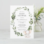 Elephant Eucalyptus Wreath Baby Shower Einladung (Stehend Vorderseite)
