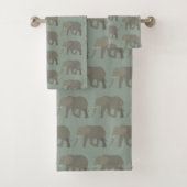 Elephant Exotic Animal Pattern Sage Green Badhandtuch Set (Insitu)