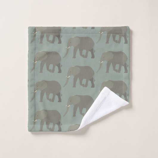 Elephant Exotic Animal Pattern Sage Green Badhandtuch Set (Waschlappen)