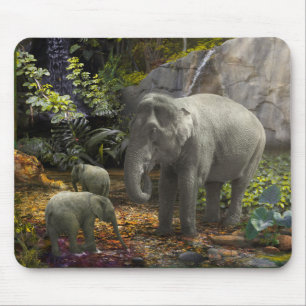 ELEPHANT FAMILY GREEN room Mousepad