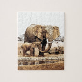 Elephant Family Illustration Tierart Puzzle (Vertikal)