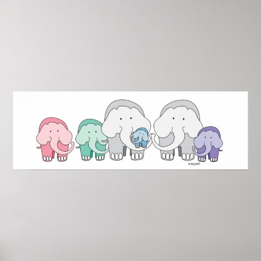 Elephant Family Poster Print (Vorne)