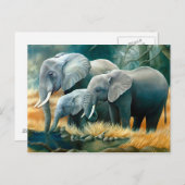 Elephant Family Safari Postcard Postkarte (Vorne/Hinten)