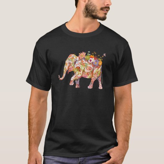 Elephant, farbenfrohe Blume Elefant T-Shirt (Vorderseite)