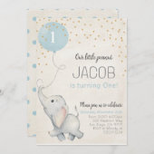 Elephant First Birthday Baby Shower Einladung (Vorne/Hinten)