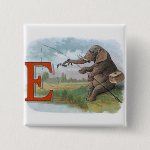 Elephant Fischer Fishing Illustration Button