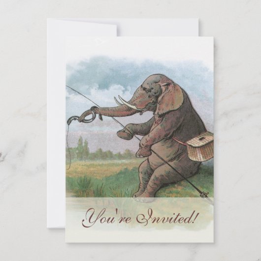 Elephant Fischer Fishing Illustration Einladung (Vorderseite)
