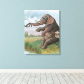 Elephant Fischer Fishing Illustration Leinwanddruck (Insitu (Holzboden))