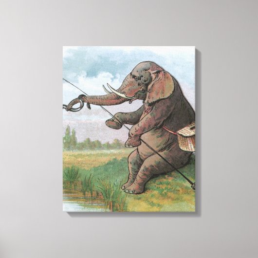 Elephant Fischer Fishing Illustration Leinwanddruck (Vorderseite)