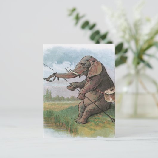 Elephant Fischer Fishing Illustration Postkarte (Stehend Vorderseite)