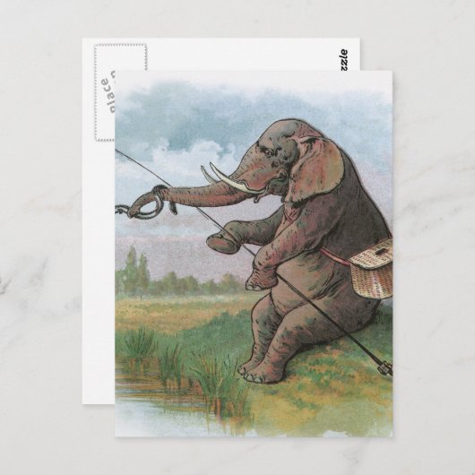 Elephant Fischer Fishing Illustration Postkarte (Vorne/Hinten)