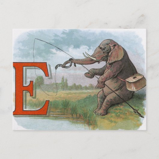 Elephant Fischer Fishing Illustration Postkarte (Vorderseite)