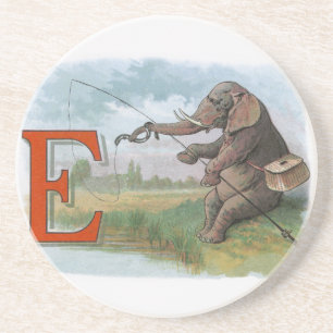Elephant Fischer Fishing Illustration Sandstein Untersetzer