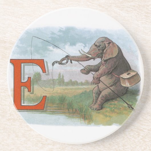 Elephant Fischer Fishing Illustration Sandstein Untersetzer (Vorne)