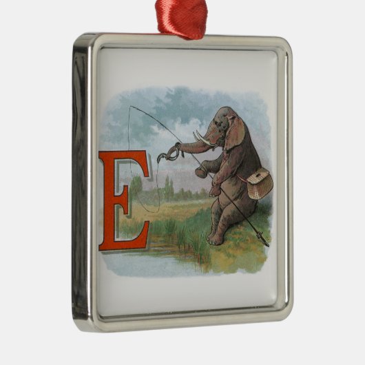Elephant Fischer Fishing Illustration Silbernes Ornament (Rechts)