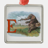 Elephant Fischer Fishing Illustration Silbernes Ornament (Vorne)