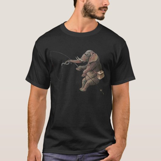 Elephant Fischer Fishing Illustration T-Shirt (Vorderseite)