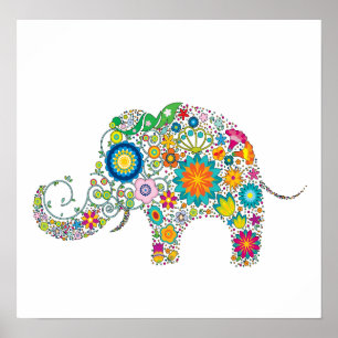Elephant Floral Art Poster