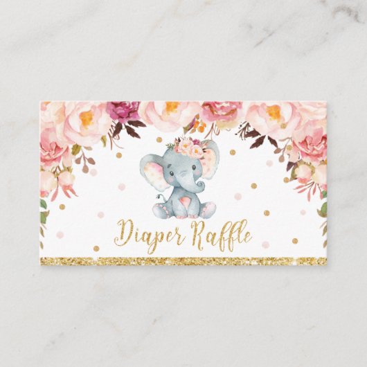 Elephant Floral Baby Showdiaper Raffle Ticket Begleitkarte (Vorderseite)