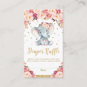 Elephant Floral Baby Showdiaper Raffle Ticket Begleitkarte
