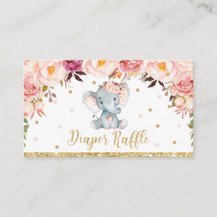 Elephant Floral Baby Showdiaper Raffle Ticket E Begleitkarte