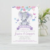 Elephant Floral Baby Shower Einladung (Stehend Vorderseite)